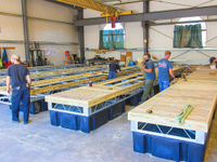 Commercial steel truss floating docks during production in our Vermont manufacturing facility