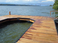 U-shaped heavy duty galvanized steel floating dock with Ipe decking and truss skirting, Hudson River, NY