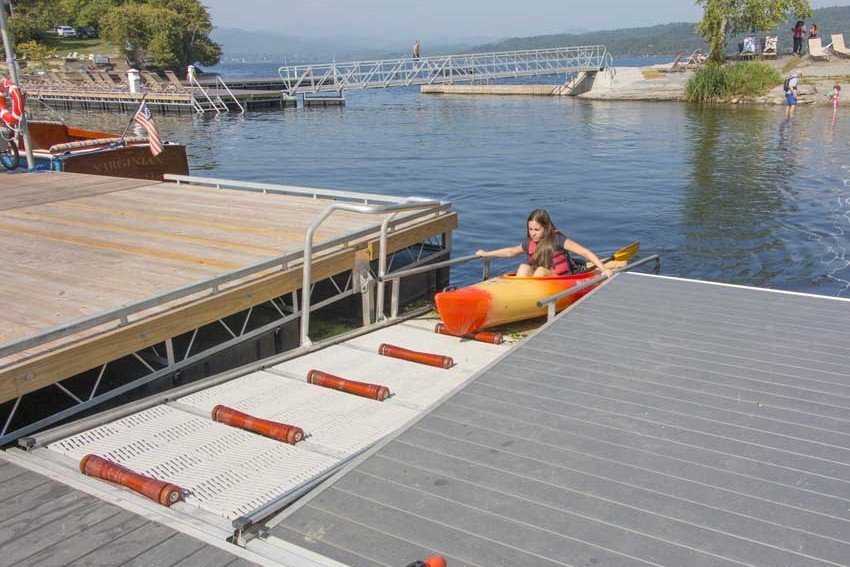 Commercial aluminum kayak launch: Basin Harbor Resort, Lake Champlain, Vermont
