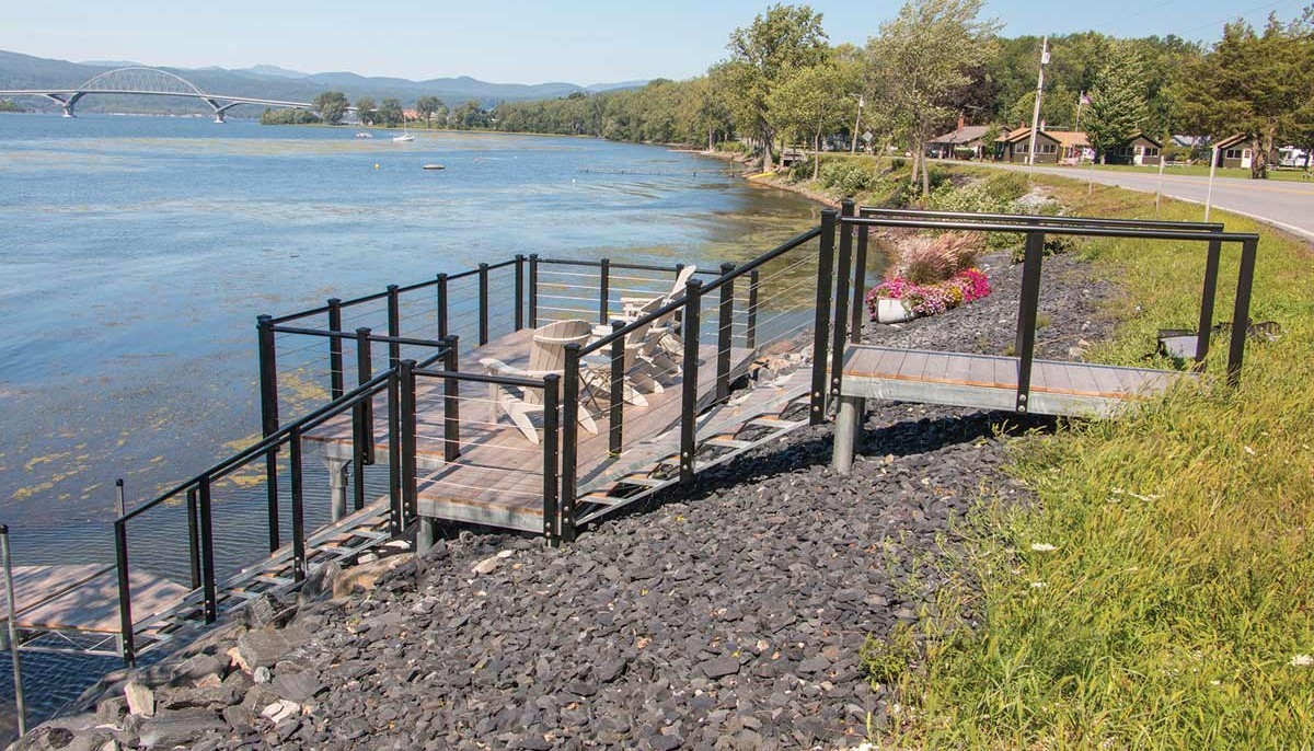 Stairs to lake on steep hill