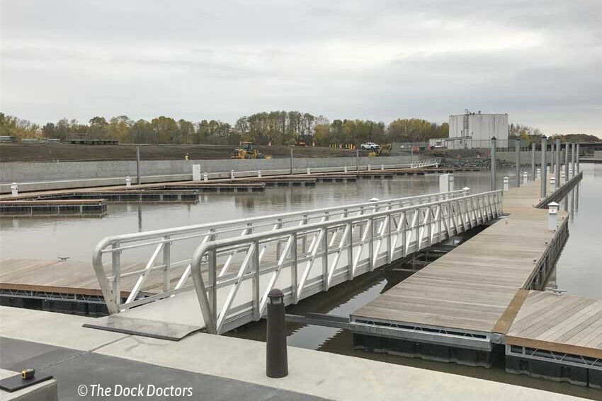 80’ long aluminum gangway at The Mohawk Harbor in Schenectady, New York