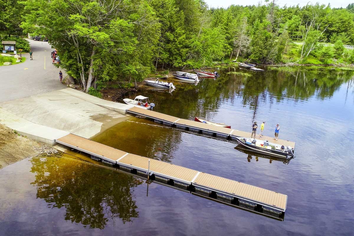 Commercial grade aluminum floating dock system - NYSDEC Boat Launch serving the Saranac Lakes Region in the Adirondack Park