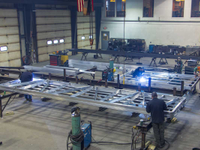 Heavy duty aluminum docks being welded in our Ferrisburgh, VT facility