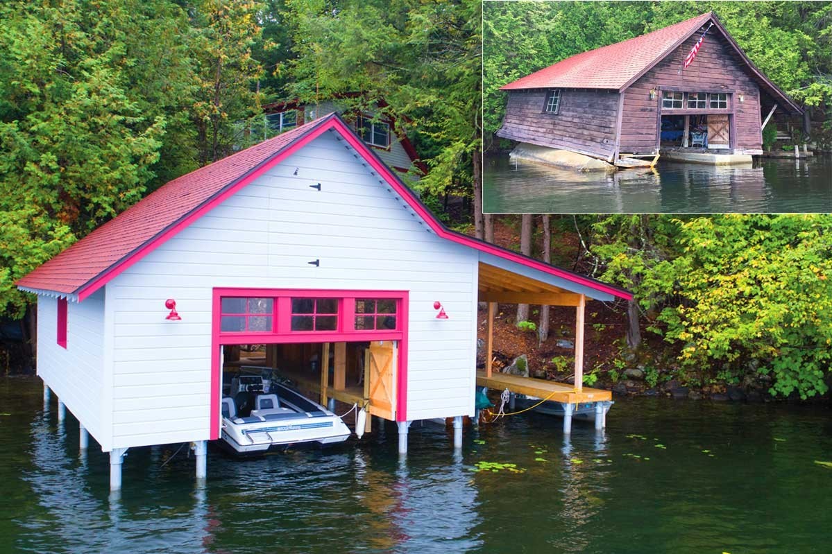 Boathouse before (upper right) and after (main photo)
