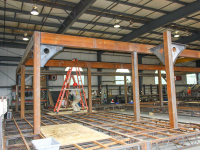 Floating foundation and boathouse support structure during production in our shop