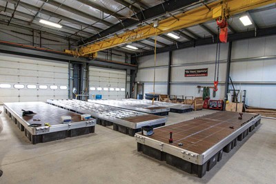 Heavy duty aluminum floating docks in our manufacturing facility in Ferrisburgh, VT