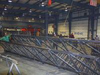 112' long industrial stairway during fabrication