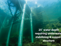 Underwater view of bracing for a pile dock in a extremely deep and exposed area