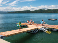 T-shaped heavy duty steel truss floating dock with Ipe decking and custom swim stairs