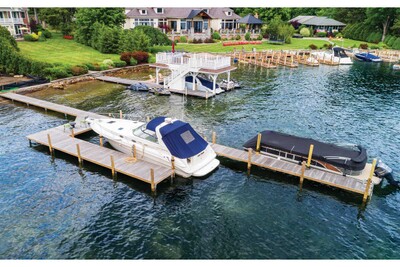 U-shaped pile dock with Ipe hardwood decking, Bolton Landing, NY