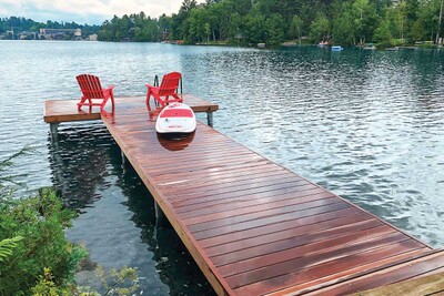 Pile dock with piles cut below the decking, Lake Placid, NY
