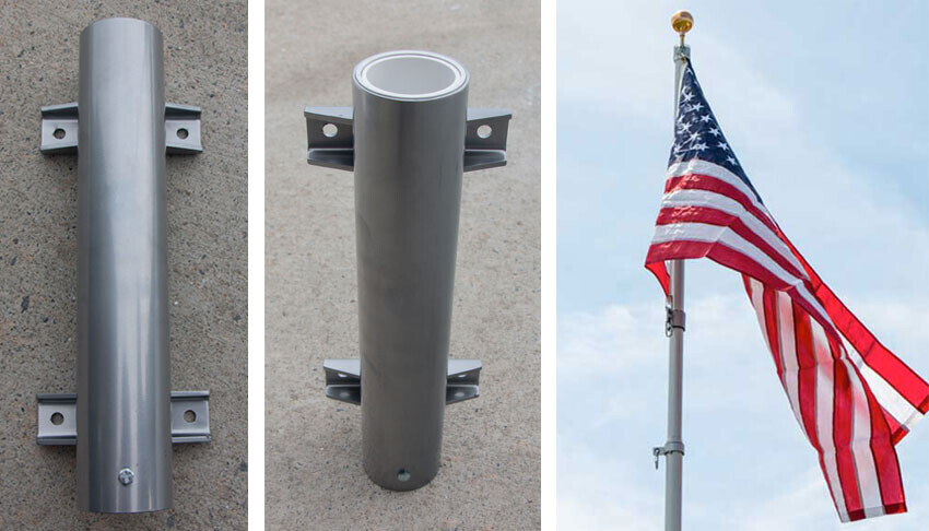 Flag Pole Mounts designed to mount our 16' flag pole to your dock — The  Dock Doctors