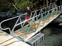 Aluminum gangway connected to aluminum floating dock