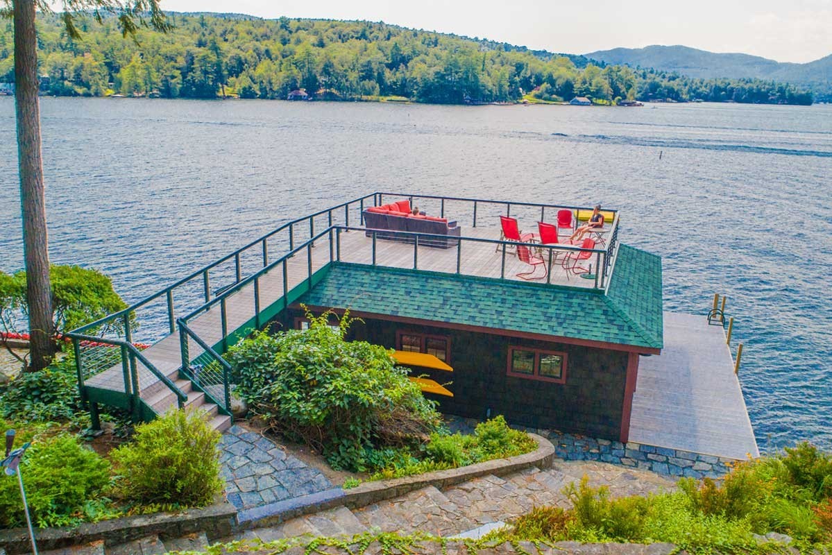 Sundeck style boathouse by The Dock Doctors on south eastern Lake George