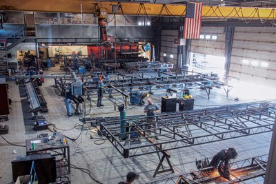 Dock frames being welded in our Ferrisburgh, VT production facility