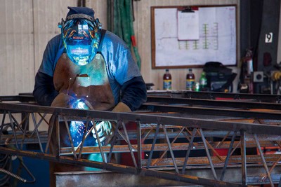 Dock frames being welded in our Ferrisburgh, VT production facility