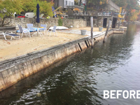 150’ long crumbling waterfront on Lake Winnipesaukee prior to repair