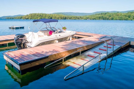 kayak launch ramp on custom floating dock