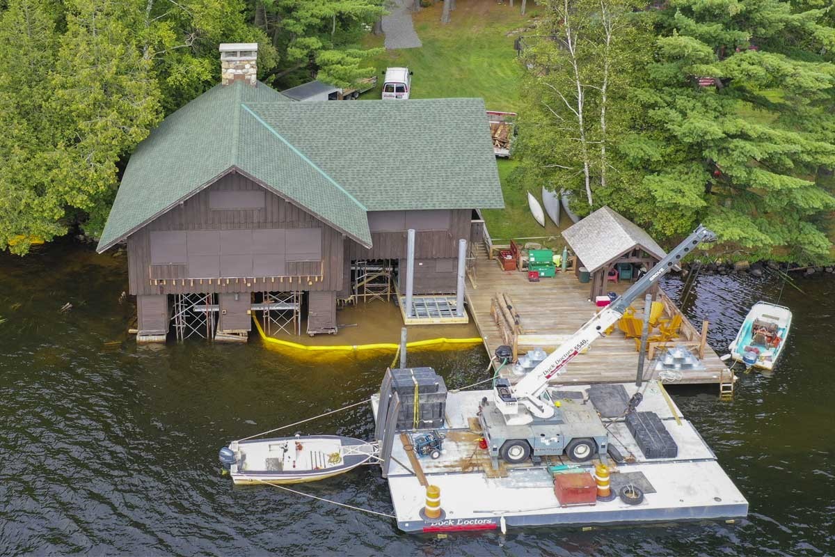 Boathouse foundation replacement on Upper Saranac Lake