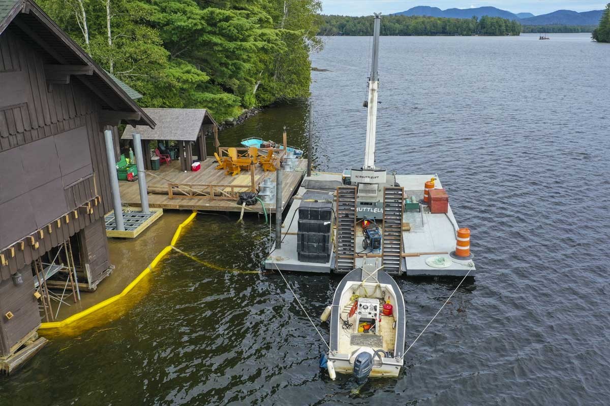 Boathouse foundation replacement on Upper Saranac Lake