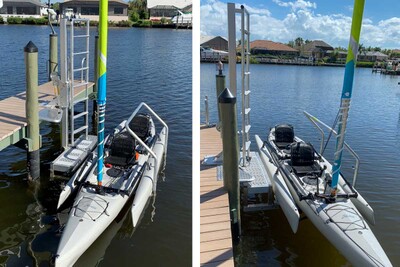   Our Kayak Lift provides a safe and easy way to launch a Hobie Tandem Island from your dock or seawall
