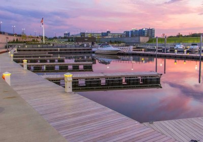 The Mohawk Harbor - 50 slip marina featuring curved floating docks and commercial kayak launch, Schenectady, NY