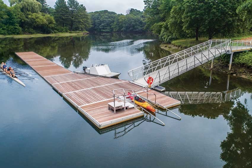 Aluminum frame rowing dock with integrated commercial kayak launch for the City of Dover, NH