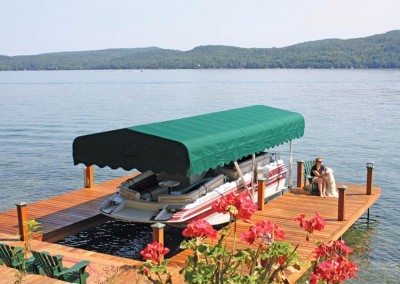 6 foot wide, U-shaped articulating dock, vertical boatlift and canopy