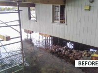 Boathouse lifted with original crib dock foundation removed