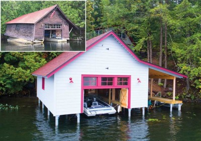 New boathouse with new pile dock foundation designed to replicate the original 100 year-old design