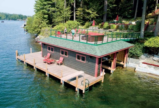 Sundeck style boathouse on Lake George by The Dock Doctors