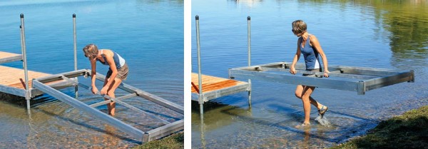 Easy one person install of our aluminum leg docks