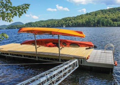 Steel truss floating dock with gangway, stiff arm anchor & lower kayak access dock