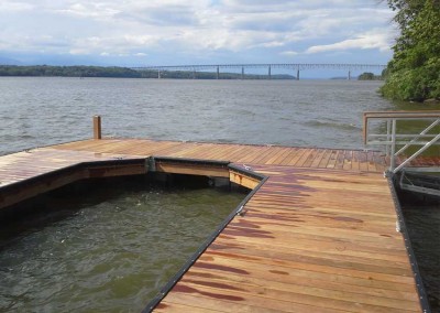 U-shaped heavy duty galvanized steel floating dock with Ipe decking & truss skirting on the Hudson River