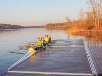 Our rowing docks are available with cedar, Ipe hardwood or composite decking