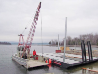 Our sectional barge allows us to access sites that have no shoreline access