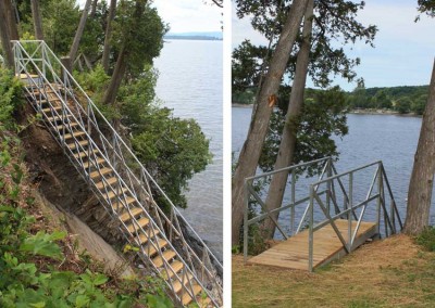Freespan steel stairs to access a site that would otherwise be inaccessible