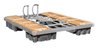 aluminum swim float with cedar decking frame