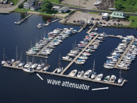 Wave attenuator integrated into the marina dock system