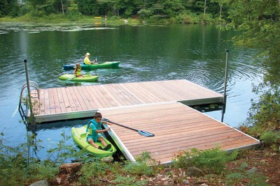 Heavy duty aluminum “paddle dock”  with Ipe decking and angled ladder