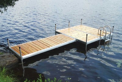 Dock sections installed side by side to crate a T shape