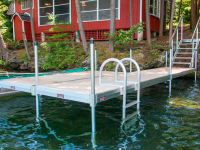 Our standard duty aluminum leg docks with cedar decking