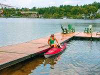Our lower profile paddle dock with composite decking and powder coated frame