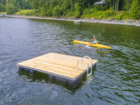 Swim raft with removable cedar decking